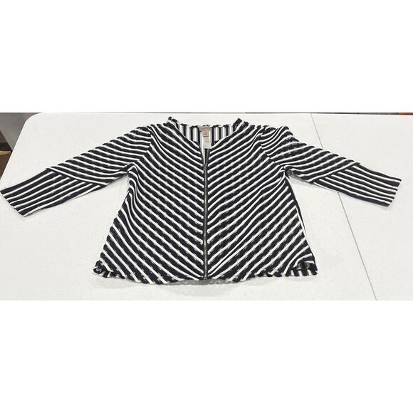 CHICO'S 1 chicos size medium Easywear Navy SHEER MESH STRIPE ZIP UP JACKET - Picture 3 of 10